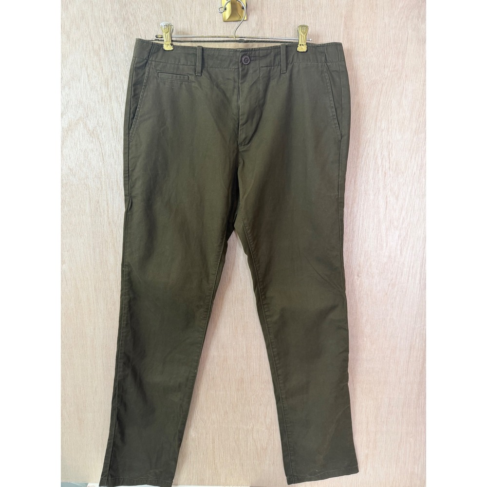 Gap The Lived-In Slim Chino Pants Mens 33x32 Olive Green Flat Front Khakis